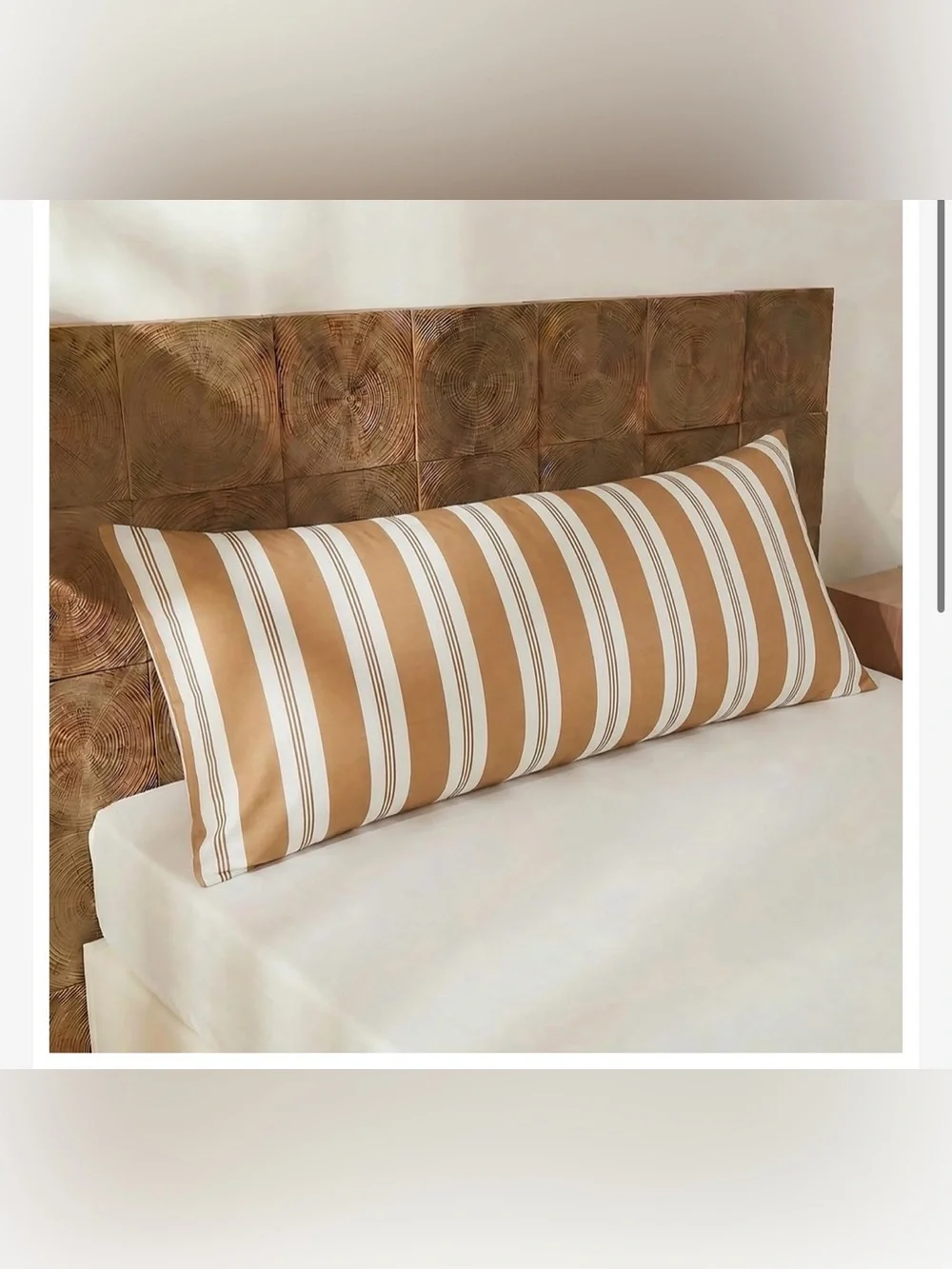 Striped Body Pillow Cover 100% Natural Cotton  20x54” (1-count)  KHAKI WHITE